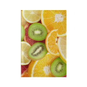 Обложка для паспорта матовая кожа с принтом Сочные фрукты в Рязани, натуральная матовая кожа | размер 19,3 х 13,7 см; прозрачные пластиковые крепления | Тематика изображения на принте: апельсин | грейпфрут | десерт | дольки | киви | кусочки фруктов | лайм | лимон | разрез | сечение | фреш | фрукты | цитрусовые
