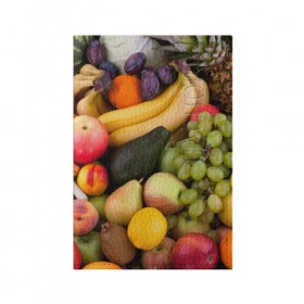 Обложка для паспорта матовая кожа с принтом Спелые фрукты в Рязани, натуральная матовая кожа | размер 19,3 х 13,7 см; прозрачные пластиковые крепления | Тематика изображения на принте: ананас | арбуз | банан | богатый урожай | виноград | горох | груша | еда | капуста | картофель | лук | морковь | овощи | огурец | перец | персик | слива | сочные плоды | томат | фасоль | фрукты | яблоко