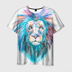 Мужская футболка 3D с принтом Живописный лев в Рязани, 100% полиэфир | прямой крой, круглый вырез горловины, длина до линии бедер | lion | грива | дикая кошка | добыча | животное | зверь | искусство | картина | клыки | когти | король джунглей | лев | макет | мясо | набросок | портрет | хищник | царь зверей | эскиз