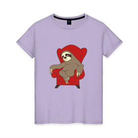 Женская футболка хлопок с принтом Ленивец в Рязани, 100% хлопок | прямой крой, круглый вырез горловины, длина до линии бедер, слегка спущенное плечо | крутой | ленивец | лень