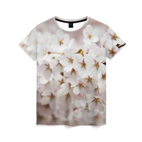 Женская футболка 3D с принтом Весеннее цветение в Рязани, 100% полиэфир ( синтетическое хлопкоподобное полотно) | прямой крой, круглый вырез горловины, длина до линии бедер | Тематика изображения на принте: белый | весна | лепестки | прикольные картинки | цветочки | цветы