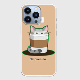 Чехол для iPhone 13 Pro с принтом Catpuccino в Рязани,  |  | Тематика изображения на принте: capuccino | cat | catpuccino | meow | капуччино | кот | котпуччино | кофе | мяу | стакан