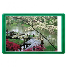 Магнит 45*70 с принтом Японский сад с прудом в цветах в Рязани, Пластик | Размер: 78*52 мм; Размер печати: 70*45 | 