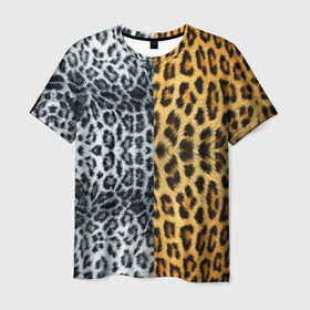 Мужская футболка 3D с принтом Леопард/Снежный Барс в Рязани, 100% полиэфир | прямой крой, круглый вырез горловины, длина до линии бедер | Тематика изображения на принте: textures | барс | животное | леопард | пятна | снежный | текстура | чёрное с белым