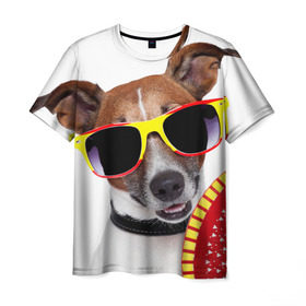 Мужская футболка 3D с принтом Джек Рассел с веером в Рязани, 100% полиэфир | прямой крой, круглый вырез горловины, длина до линии бедер | джек рассел | песик | песики | собака | собаки | терьер