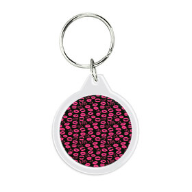 Брелок круглый с принтом Kiss в Рязани, пластик и полированная сталь | круглая форма, металлическое крепление в виде кольца | губы | любовь | нежные | поцелуй | розовый | сердечки