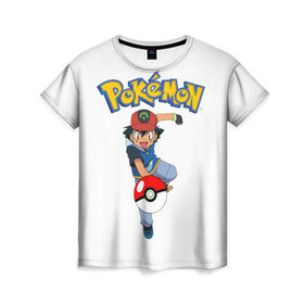 Женская футболка 3D с принтом Pokemon / Ash Ketchum в Рязани, 100% полиэфир ( синтетическое хлопкоподобное полотно) | прямой крой, круглый вырез горловины, длина до линии бедер | Тематика изображения на принте: go | pokemon | го | игра | мультфильм | покемон | эш кетчум