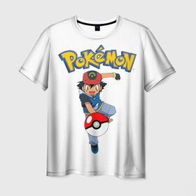 Мужская футболка 3D с принтом Pokemon / Ash Ketchum в Рязани, 100% полиэфир | прямой крой, круглый вырез горловины, длина до линии бедер | go | pokemon | го | игра | мультфильм | покемон | эш кетчум