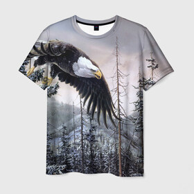 Мужская футболка 3D с принтом Орел в Рязани, 100% полиэфир | прямой крой, круглый вырез горловины, длина до линии бедер | дерево | животные | лес | небо | орел | природа | птица