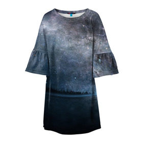 Детское платье 3D с принтом Звездное небо в Рязани, 100% полиэстер | прямой силуэт, чуть расширенный к низу. Круглая горловина, на рукавах — воланы | Тематика изображения на принте: вселенная | галактика | звезды | небо | ночь