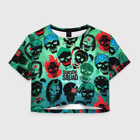 Женская футболка 3D укороченная с принтом Suicide Squad в Рязани, 100% полиэстер | круглая горловина, длина футболки до линии талии, рукава с отворотами | harley quinn | suicide squad | харли квинн