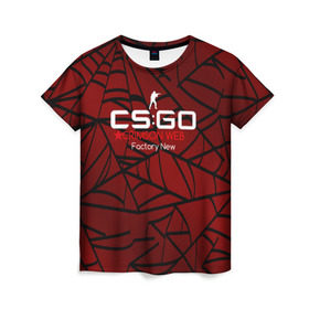 Женская футболка 3D с принтом cs:go - Crimson Web Style Factory New (Кровавая паутина | Прям с завода) в Рязани, 100% полиэфир ( синтетическое хлопкоподобное полотно) | прямой крой, круглый вырез горловины, длина до линии бедер | Тематика изображения на принте: blood | crimson | cs | csgo | web | го | кровь | кс | паутина