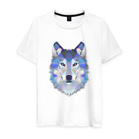 Мужская футболка хлопок с принтом Полигональный волк в Рязани, 100% хлопок | прямой крой, круглый вырез горловины, длина до линии бедер, слегка спущенное плечо. | волк | геометрический рисунок | голова | животные | фауна