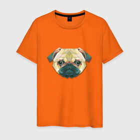 Мужская футболка хлопок с принтом Полигональный мопс в Рязани, 100% хлопок | прямой крой, круглый вырез горловины, длина до линии бедер, слегка спущенное плечо. | геометрический рисунок | голова | животные | мопс | собака | фауна