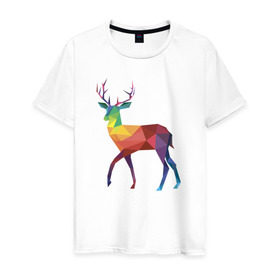 Мужская футболка хлопок с принтом Геометрический олень в Рязани, 100% хлопок | прямой крой, круглый вырез горловины, длина до линии бедер, слегка спущенное плечо. | геометрический рисунок | животные | олень | фауна
