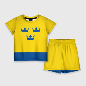 Детский костюм с шортами 3D с принтом Сборная Швеции по Хоккею в Рязани,  |  | sweden | world cup hockey | виктор хедман | вратарь | защитник | клюшка | кубок мира | нападающий | сборная канады | хоккей | хоккейная форма | швеция | эрик карлссон