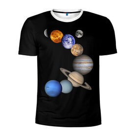 Мужская футболка 3D спортивная с принтом Парад планет в Рязани, 100% полиэстер с улучшенными характеристиками | приталенный силуэт, круглая горловина, широкие плечи, сужается к линии бедра | звёзды | космическое пространство | космос | планета | созвездие