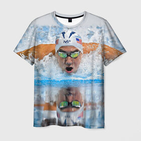 Мужская футболка 3D с принтом Пловец в Рязани, 100% полиэфир | прямой крой, круглый вырез горловины, длина до линии бедер | плавание