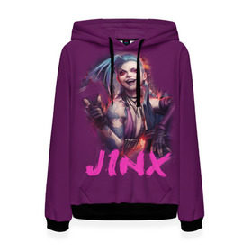 Женская толстовка 3D с принтом Jinx в Рязани, 100% полиэстер  | двухслойный капюшон со шнурком для регулировки, мягкие манжеты на рукавах и по низу толстовки, спереди карман-кенгуру с мягким внутренним слоем. | l.o.l | league of legends | игры | лига легенд | лол