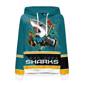 Женская толстовка 3D с принтом San Jose Sharks в Рязани, 100% полиэстер  | двухслойный капюшон со шнурком для регулировки, мягкие манжеты на рукавах и по низу толстовки, спереди карман-кенгуру с мягким внутренним слоем. | nhl | san jose sharks | sharks | stanley cup | кубок стенли | кубок стэнли | нхл | сан хосе | сан хосе шаркс | хоккей | хоккейный клуб | шаркс