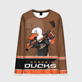 Мужской лонгслив 3D с принтом Anaheim Ducks в Рязани, 100% полиэстер | длинные рукава, круглый вырез горловины, полуприлегающий силуэт | anaheim ducks | nhl | stanley cup | кубок стенли | кубок стэнли | нхл | хоккей | хоккейный клуб