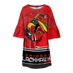 Детское платье 3D с принтом Chicago Blackhawks в Рязани, 100% полиэстер | прямой силуэт, чуть расширенный к низу. Круглая горловина, на рукавах — воланы | chicago blackhawks | nhl | stanley cup | анисимов | блэкхокс | кубок стенли | кубок стэнли | нхл | панарин | хоккей | хоккейный клуб | чикаго | чикаго блэкхокс