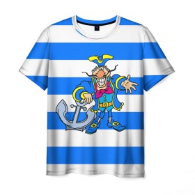 Мужская футболка 3D с принтом Капитан Баклан в Рязани, 100% полиэфир | прямой крой, круглый вырез горловины, длина до линии бедер | anchor | captain | pirate | sailor | treasure island | капитан | моряк | остров сокровищ | пират | якорь