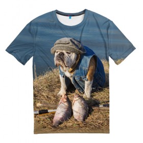 Мужская футболка 3D с принтом Bulldog 13 в Рязани, 100% полиэфир | прямой крой, круглый вырез горловины, длина до линии бедер | bulldog blogger | tecuaniventura | блоггер | бульдог | бульдог блоггер | животные | карамелька | собаки