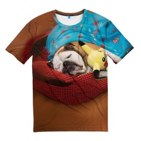 Мужская футболка 3D с принтом Bulldog 11 в Рязани, 100% полиэфир | прямой крой, круглый вырез горловины, длина до линии бедер | bulldog blogger | tecuaniventura | блоггер | бульдог | бульдог блоггер | животные | карамелька | собаки