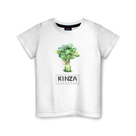 Детская футболка хлопок с принтом KINZA в Рязани, 100% хлопок | круглый вырез горловины, полуприлегающий силуэт, длина до линии бедер | kenzo | kinza | антибренд | бренд | кензо | кинза | пародии