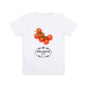Детская футболка хлопок с принтом PRADAM в Рязани, 100% хлопок | круглый вырез горловины, полуприлегающий силуэт, длина до линии бедер | prada | pradam | антибренд | бренд | пародии | прада | прадам
