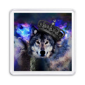Магнит 55*55 с принтом King Wolf в Рязани, Пластик | Размер: 65*65 мм; Размер печати: 55*55 мм | животное | зверь | космос | природа волк | русь | славяне
