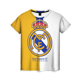 Женская футболка 3D с принтом Real Madrid CF в Рязани, 100% полиэфир ( синтетическое хлопкоподобное полотно) | прямой крой, круглый вырез горловины, длина до линии бедер | football | испания | клуб | мадрид | реал | фк | футбольный