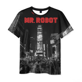 Мужская футболка 3D с принтом Мистер Робот в Рязани, 100% полиэфир | прямой крой, круглый вырез горловины, длина до линии бедер | Тематика изображения на принте: fsociety | mr robot | анонимус | мистер робот