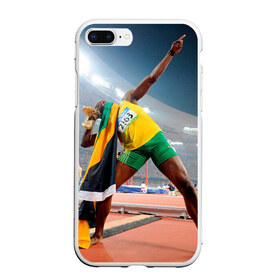 Чехол для iPhone 7Plus/8 Plus матовый с принтом Болт в Рязани, Силикон | Область печати: задняя сторона чехла, без боковых панелей | bolt | атлетика | бег | олимпиада | усэйн