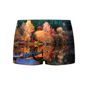 Мужские трусы 3D с принтом Осень в Рязани, 50% хлопок, 50% полиэстер | классическая посадка, на поясе мягкая тканевая резинка | Тематика изображения на принте: autumn | boat | bright | colors | forest | paint | river | trees | деревья | краски | лес | лодка | осень | река | цвета | яркие