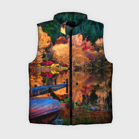 Женский жилет утепленный 3D с принтом Осень в Рязани,  |  | autumn | boat | bright | colors | forest | paint | river | trees | деревья | краски | лес | лодка | осень | река | цвета | яркие