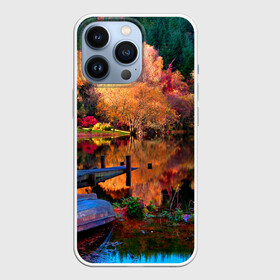 Чехол для iPhone 13 Pro с принтом Осень в Рязани,  |  | autumn | boat | bright | colors | forest | paint | river | trees | деревья | краски | лес | лодка | осень | река | цвета | яркие