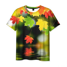 Мужская футболка 3D с принтом Осень в Рязани, 100% полиэфир | прямой крой, круглый вырез горловины, длина до линии бедер | Тематика изображения на принте: autumn | bright | color | forest | leaves | maple | paint | reflection | river | trees | деревья | клён | краски | лес | листья | осень | отражение | река | цвета | яркие