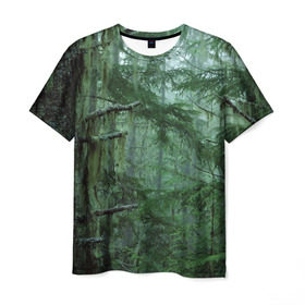 Мужская футболка 3D с принтом Дремучий лес в Рязани, 100% полиэфир | прямой крой, круглый вырез горловины, длина до линии бедер | Тематика изображения на принте: camouflage | dense | fog | forest | spruce | tree | дремучий | ёлка | ельник | камуфляж | лес | маскировка | туман