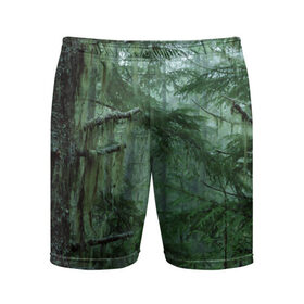 Мужские шорты 3D спортивные с принтом Дремучий лес в Рязани,  |  | Тематика изображения на принте: camouflage | dense | fog | forest | spruce | tree | дремучий | ёлка | ельник | камуфляж | лес | маскировка | туман