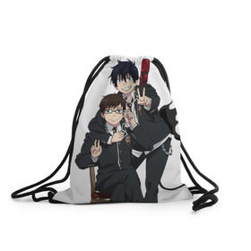 Рюкзак-мешок 3D с принтом Blue Exorcist в Рязани, 100% полиэстер | плотность ткани — 200 г/м2, размер — 35 х 45 см; лямки — толстые шнурки, застежка на шнуровке, без карманов и подкладки | Тематика изображения на принте: ao no exorcist | blue exorcist | демон | сатана | синий экзорцист