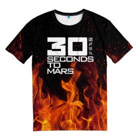 Мужская футболка 3D с принтом 30 seconds to mars fire в Рязани, 100% полиэфир | прямой крой, круглый вырез горловины, длина до линии бедер | jared leto