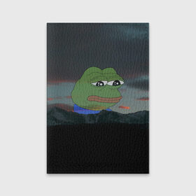 Обложка для паспорта матовая кожа с принтом Sad frog в Рязани, натуральная матовая кожа | размер 19,3 х 13,7 см; прозрачные пластиковые крепления | pepe | пепе