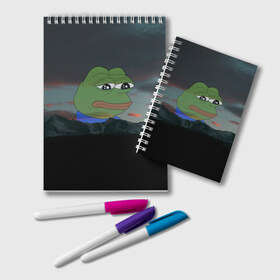 Блокнот с принтом Sad frog в Рязани, 100% бумага | 48 листов, плотность листов — 60 г/м2, плотность картонной обложки — 250 г/м2. Листы скреплены удобной пружинной спиралью. Цвет линий — светло-серый
 | Тематика изображения на принте: pepe | пепе