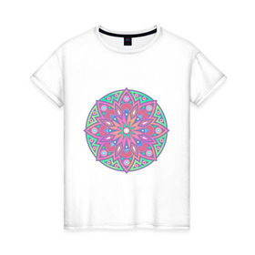 Женская футболка хлопок с принтом Мандала в Рязани, 100% хлопок | прямой крой, круглый вырез горловины, длина до линии бедер, слегка спущенное плечо | абстракция | арт | геометрия | лепестки | цвет | цветок
