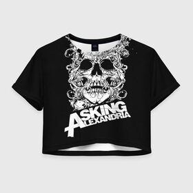 Женская футболка 3D укороченная с принтом Asking Alexandria в Рязани, 100% полиэстер | круглая горловина, длина футболки до линии талии, рукава с отворотами | asking alexandria | музыка | рок | череп