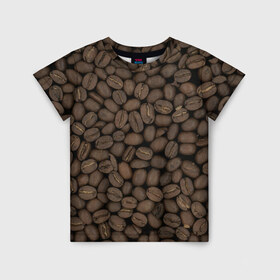 Детская футболка 3D с принтом Кофейные зёрна в Рязани, 100% гипоаллергенный полиэфир | прямой крой, круглый вырез горловины, длина до линии бедер, чуть спущенное плечо, ткань немного тянется | Тематика изображения на принте: coffee | coffee grains | grains | кофе | кофейные зёрна