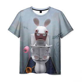 Мужская футболка 3D с принтом Кролик с газетой в Рязани, 100% полиэфир | прямой крой, круглый вырез горловины, длина до линии бедер | rabbids | вантуз | горшок | зайцы засранцы | заяц | туалет