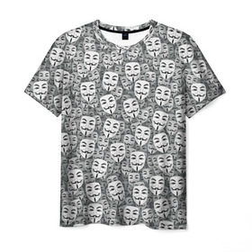 Мужская футболка 3D с принтом Анонимусы в Рязани, 100% полиэфир | прямой крой, круглый вырез горловины, длина до линии бедер | 